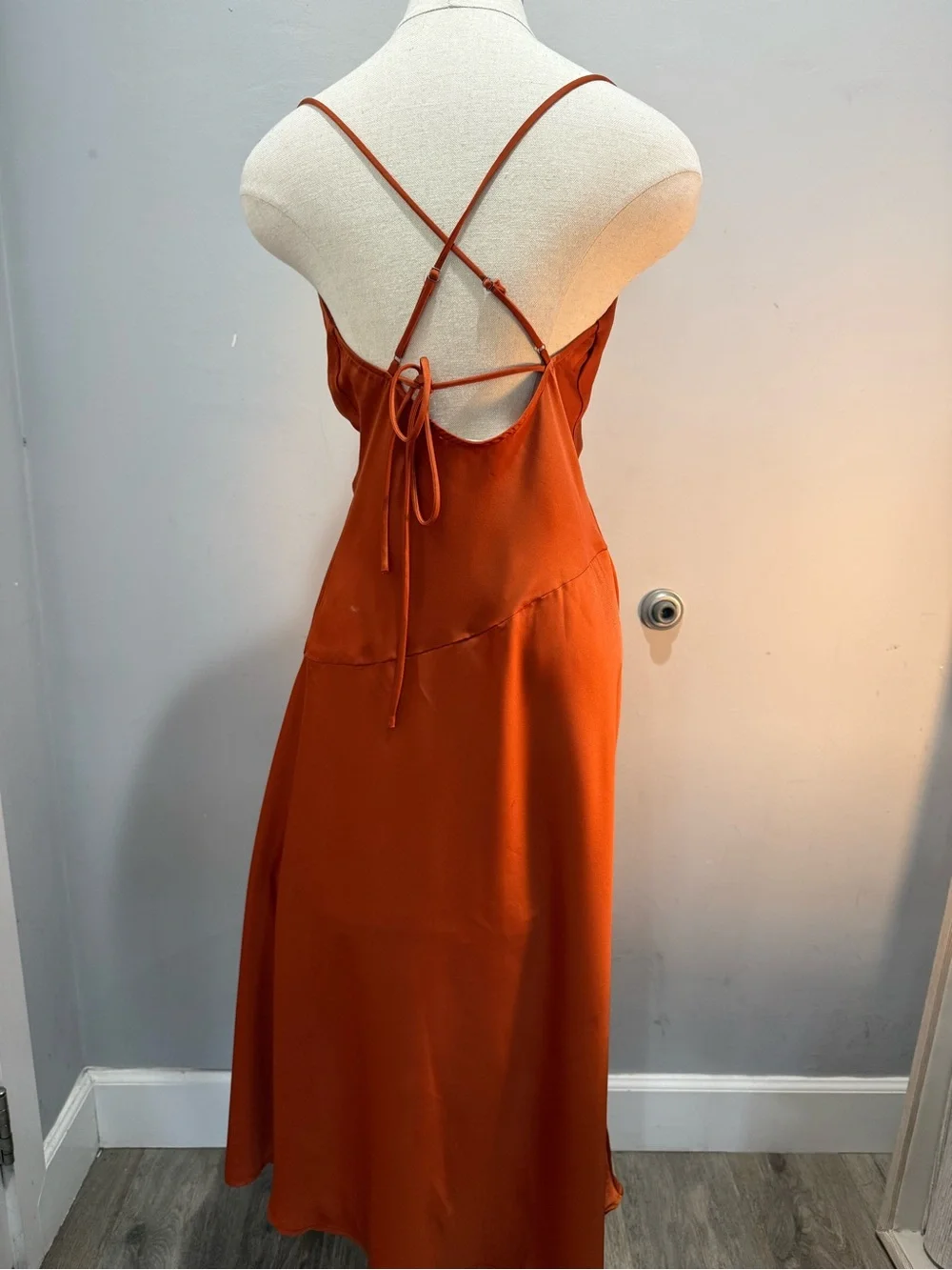 Astr Satin Gaia Midi Dress - Rust Orange